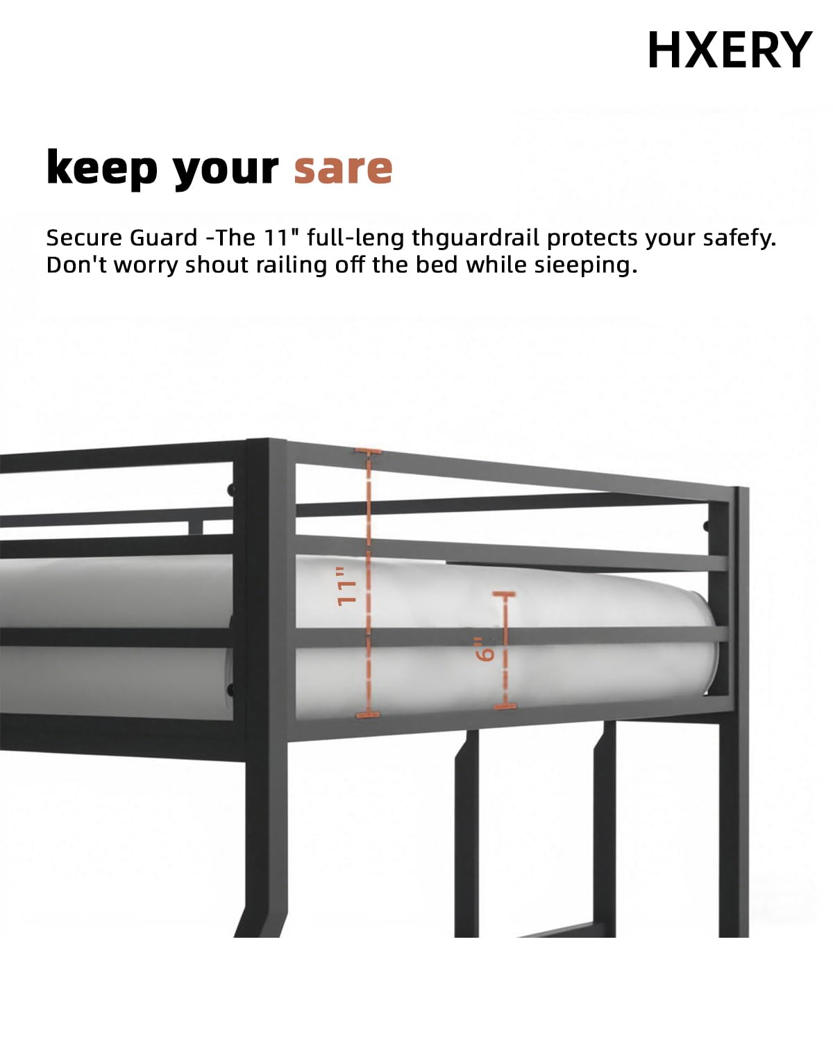 Bunk Bed Twin Over Full Size,54-inch High Metal Low Bunk Bed Frame with 11-inch High Guard Rails,Silent Footrest,Removable Mounted Bed Ladder,Perfect for Home and Dorms,Bunk Beds for Hostels,Black
