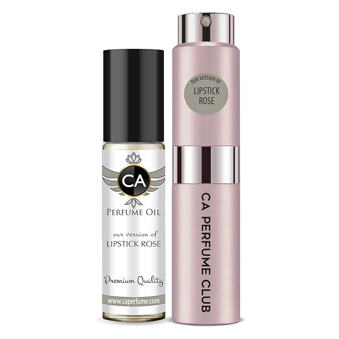CA Perfume Duo Impression of Lipstick Rose For Women Perfume Layering Set Long Lasting Travel Size EDP + Body Oil Roll-On Bottle 0.27 Fl Oz+0.33 Fl Oz