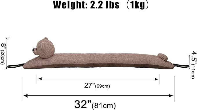 Marwood Bear Door Draft Stopper, 32 inch, 2.2lb, Polyester, Cute Bear, for Door & Window, Wind Stopper, Noise Blocker, with Hanging Loops