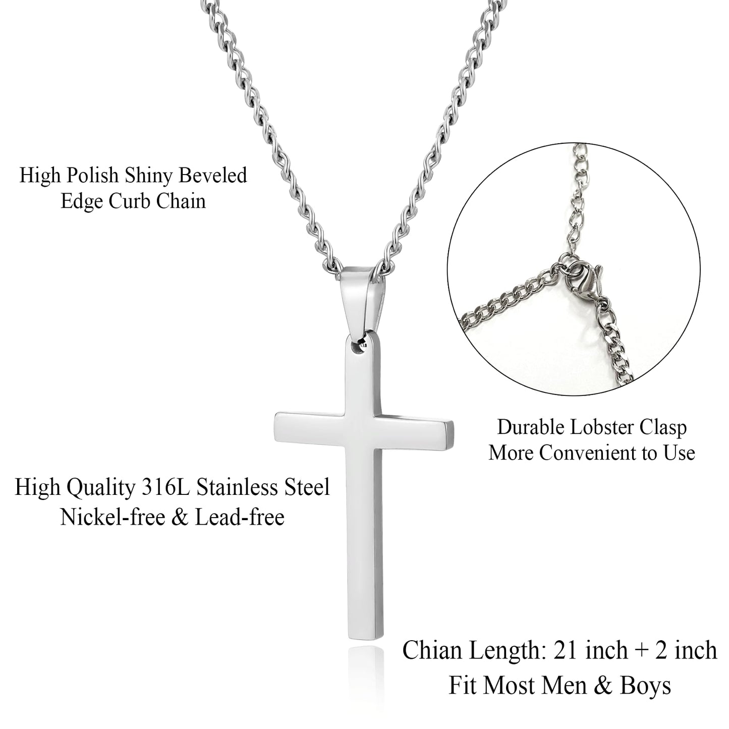 EPIRORA Cross Necklace Gifts for Boyfriend, Stainless Steel Cross Necklace Cuban Chain Pendant Necklace for Men Birthday Christmas Presents Best Boyfriend Gifts From Girlfriend