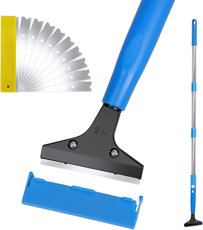 Wall Scraper, Heavy Duty Telescopic Squeegee Tool, Painting Cleaner, Multi-Purpose Scraper with Extendable Handle, Professional Cleaning Accessory for Flooring Tile Grout Garage Garden Drywall