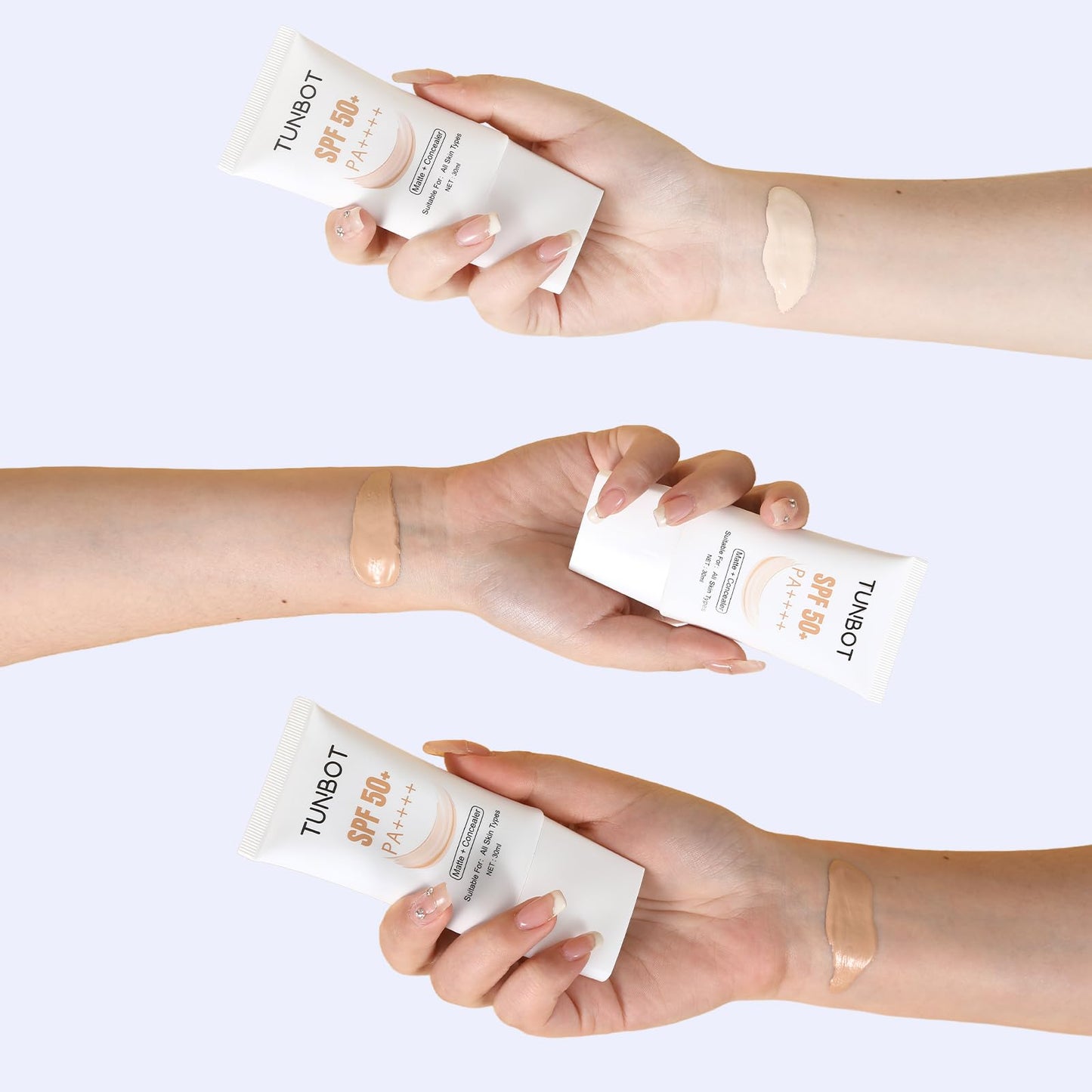 TUNBOT Long Lasting Concealer Foundation, SPF 50, Makeup to Cover Facial Imperfections, Unscented Foundation for All Skin Types