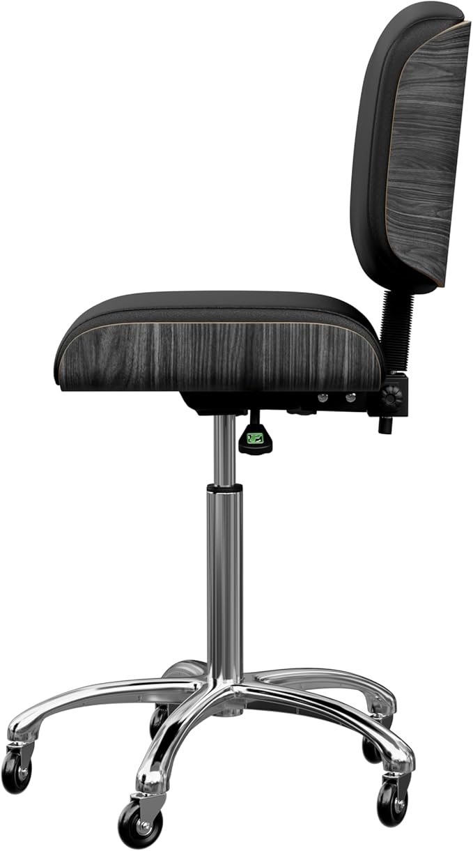 Spa Numa Bentley Beauty Esthetician Nail Salon Stool Rolling Chair with Adjustable Backrest, Flat Square Seat, Metal Bar, Vegan Leather Upholstery for Beauty Exam Office and Home - 1071 (Black)