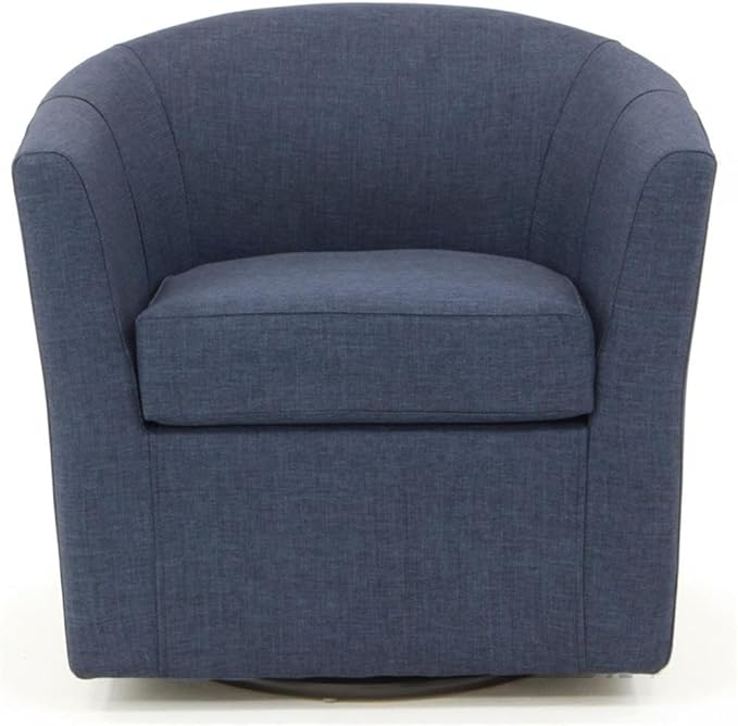 Pemberly Row Traditional Fabric Swivel Club Chair in Navy Blue