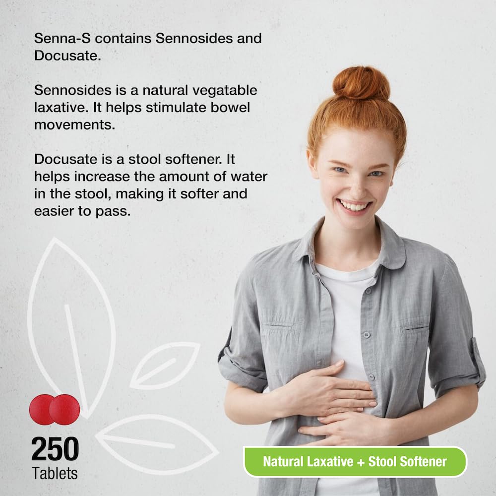 Puregen Labs Senna-S Natural Vegetable Laxative Plus Stool Softener Dual Action - Total 500 Tablets Senna Plus | Gentle Dependable Overnight Relief of Occasional Constipation - 2Pack