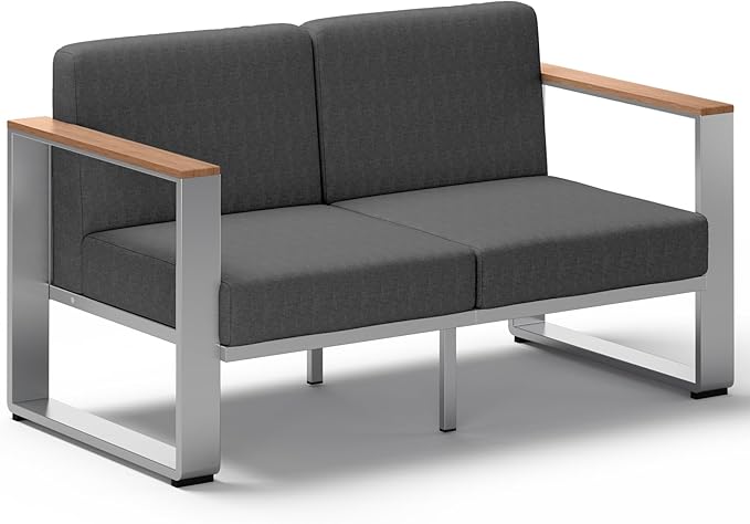 ComfCove Outdoor Aluminum Loveseat, Modern Patio Patio Furniture with Wide Seat and Thick Cushions, All-Weather Oversized Couch for Deck, Porch