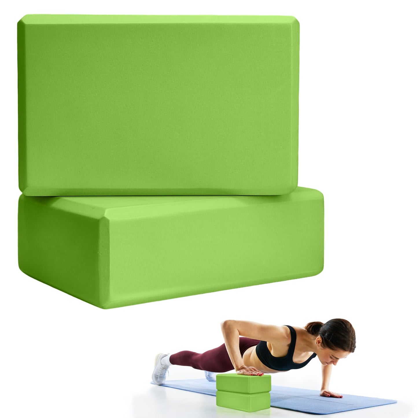 2 Pcs Yoga Blocks, 9"x6"x3" Foam Blocks Yoga Props for Pilates Stretching and Meditation Exercise Blocks Lightweight Yoga Essentials (Avocado green, normal)