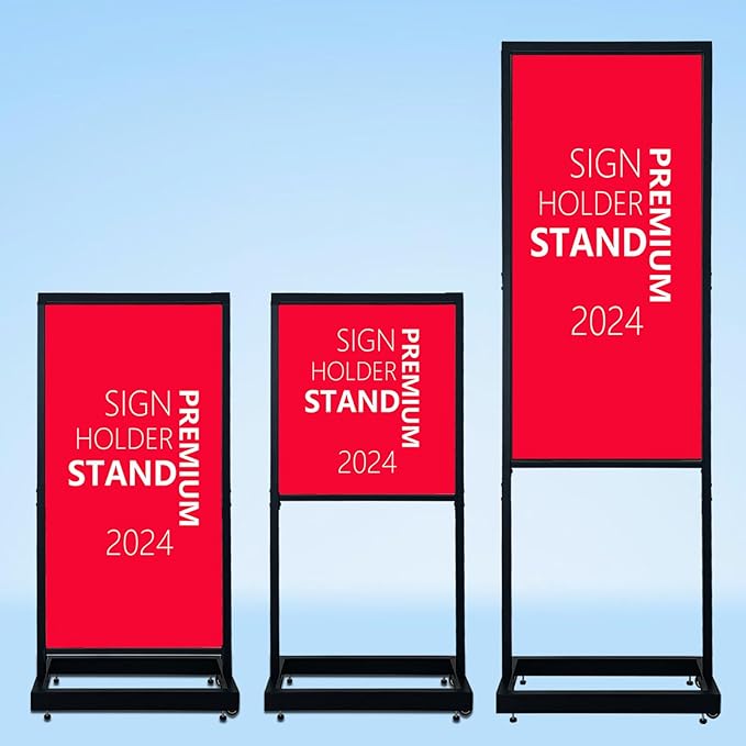 Adjustable Height Sign Holder Stand with Wheels, 21.5" Width and Height Up to 67.5" Tall Sign Board Poster Display Frame, ...