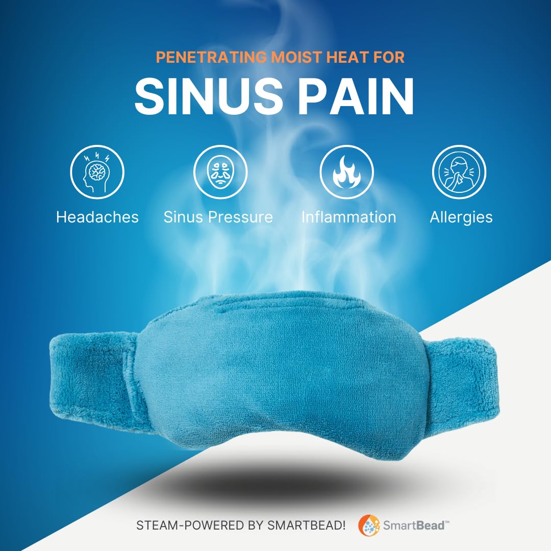 Sinus Relief Mask - Moist Heat for Allergy Pressure - Cold or Warm - Microwavable Ice Pack for Migraine Headache Pain, Self Care Spa Gifts, Relaxation, Weighted Sleep Mask, Eye Pillow, Men or Women