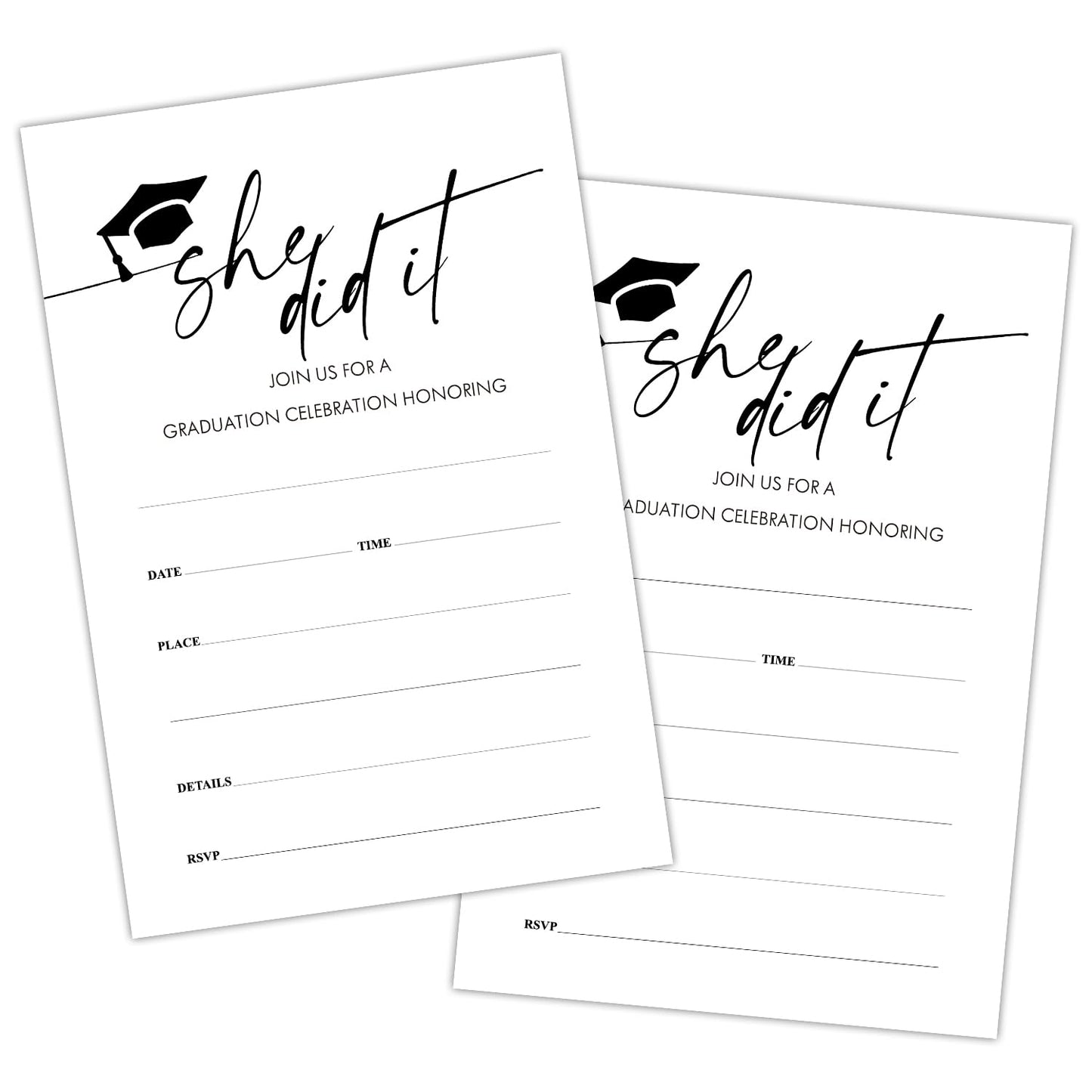 ltazhyi 20Pcs Graduation Party Invitations with Envelopes, She Did It Fill-In Grad Party Invite Cards, Grad Celebration Announcement Party Favor Decoration Supplies -04