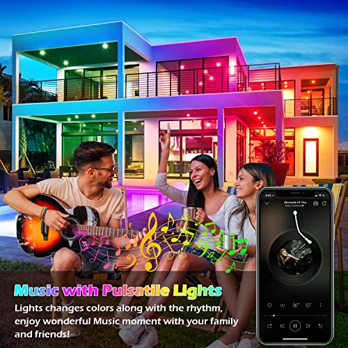 FBZ 60Ft Outdoor Waterproof LED Strip Lights,Music Sync RGB IP65 Led Lights with App Control and Remote,Color Changing Wat...