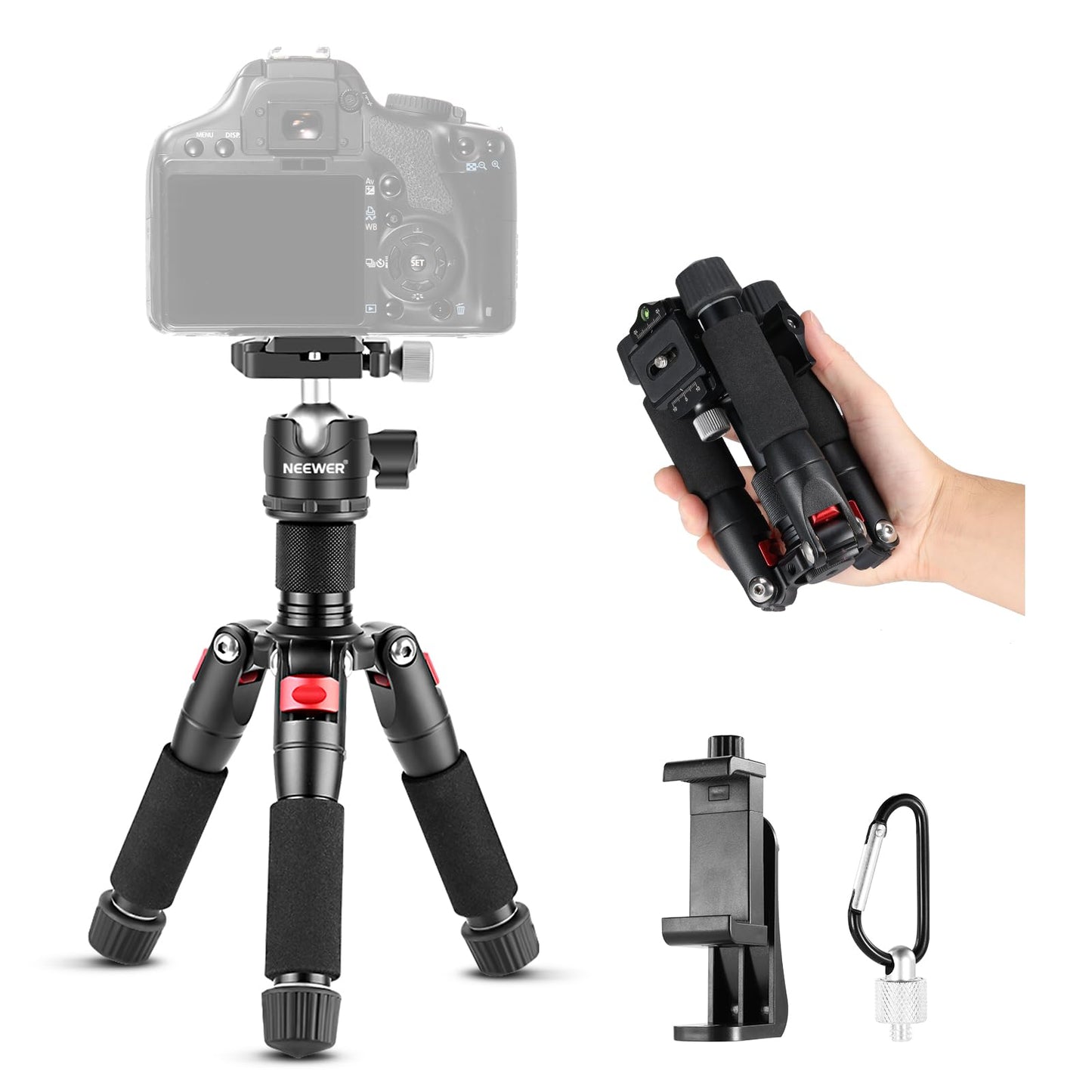 Neewer Mini Desk Camera Tripod With Cell Phone Holder Compatible With Iphone For Video Recording Filming, 20/50Cm Small Portable
