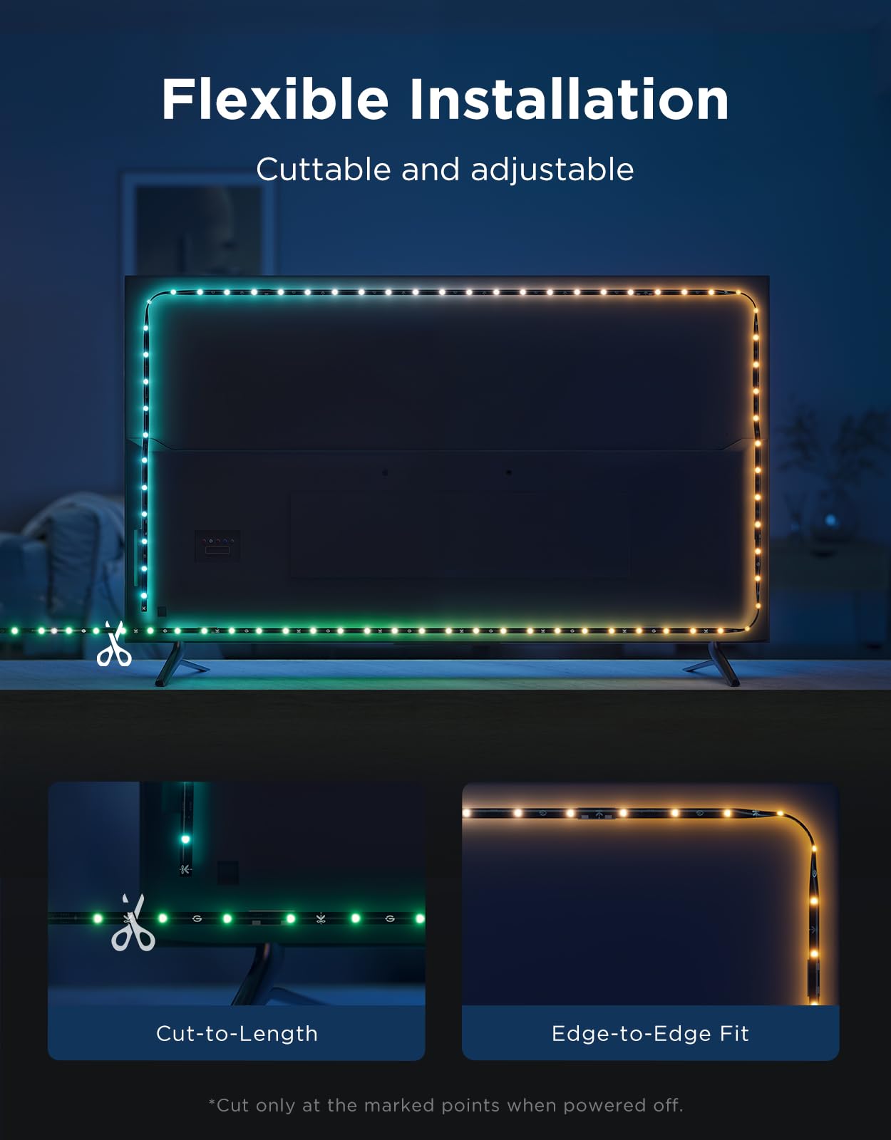 Govee TV LED Backlight 2, 14.4ft Cuttable TV Lights for 32-70 Inch TVs, Color Changing RGBWIC LED Strips Lights with 210+ Scene Modes & Music Sync, Smart APP and Voice Control, Easy Install