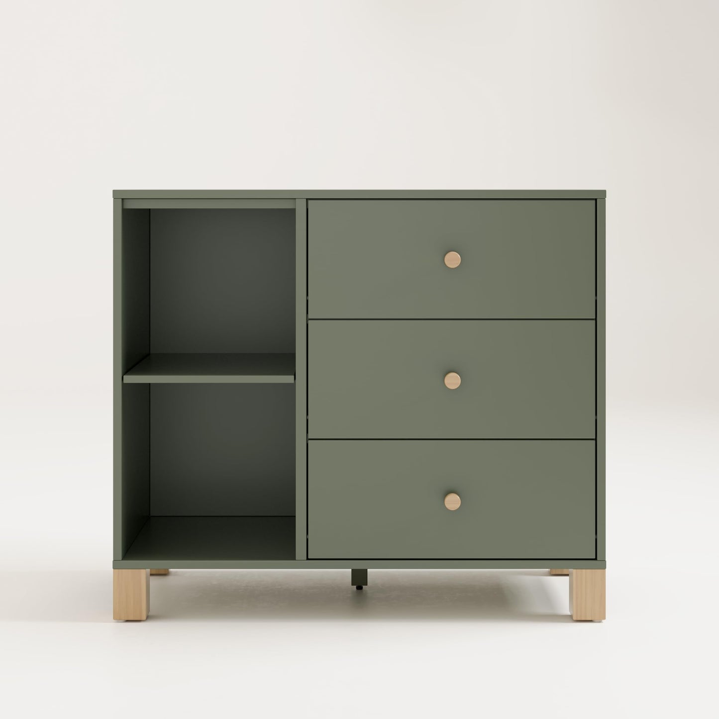 Storkcraft California 3 Drawer Combo Dresser (Olive with Driftwood) – GREENGUARD Gold Certified, Interlocking Drawer System, Pre-Installed Drawer Tracks for Easier Assembly, Spacious Cabinet