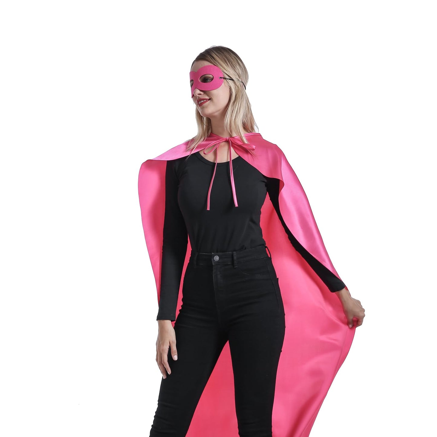 Kidsfere Adults Superhero Cape and Mask for Man Woman Halloween Vampire Cape Costume (Hot Pink)