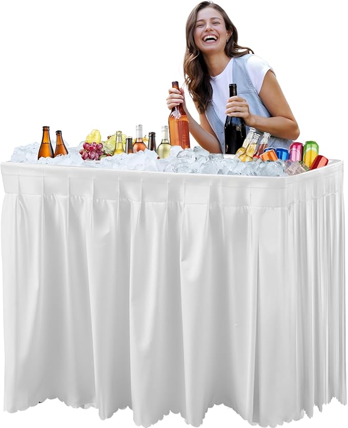 IWDOO 4 Foot Ice Cooler Table, Outdoor Cooler Table with Removable Matching Skirt and Shelf, Folding Ice Tables for Party,...
