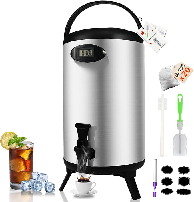 Insulated Beverage Dispenser 3 Gallon, Stainless Steel Hot Drink Dispenser, Hot Water Dispenser for Parties, Hot Water Urn...