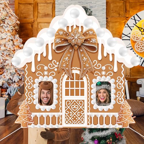Panelee Christmas Gingerbread House Photo Booth Props Gingerbread Life Size Door Banner Decorations Fabric Backdrop for Xm...