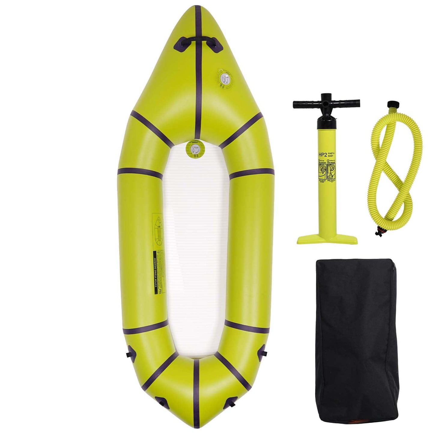 JUSTOOP PVC Packrafts,1 Person Packraft for Flat Water Rafting Camping Trip/Fishing/Water Adventures, Travel Kayak with Two-Way Manual Pump, 300lb Weight Capacity, Green