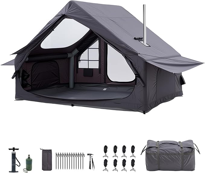 Inflatable Camping Tent with Electric Air Pump - 420D Heavy Duty Oxford - 5 Min Auto-Inflation - Panoramic Stargazing Skyl...