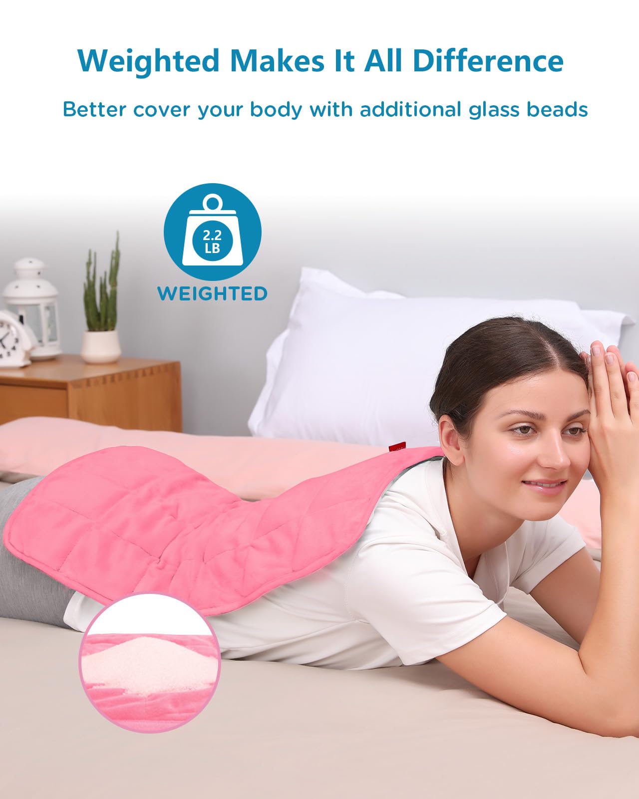 Comfytemp Weighted Heating Pad for Back & Period, FSA Eligible Electric Heat Pad, Valentines Day Birthday Gifts for Mom Women, 2.2 lb HSA Approved Neck Shoulder Heated Pad, 2H Auto-Off, 12x24, Pink