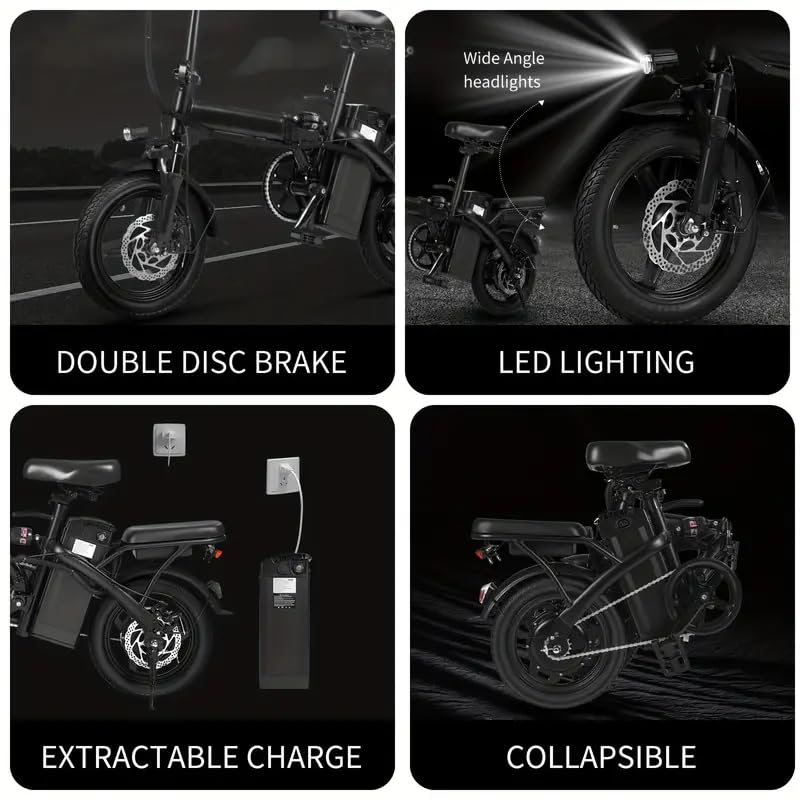 Electric Bike for Adults, Peak 500W Brushless Motor Folding, 48V12AH Removable Battery, 23MPH Ebike with 35 Miles Range & PAS Mode, 14" Adults Electric Bicycles Commuting -Certified e Bike (T1 Black)