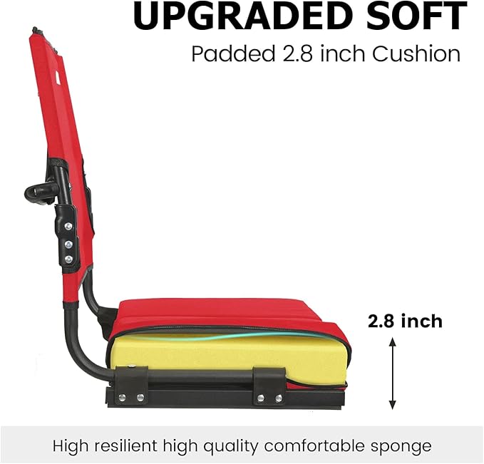 behairity Portable Stadium Seat for Bleachers with Back Support, Wide Padded Bleacher Chair with High Back and Thick Cushion for Adults, Folding Stadium Chair for Football Sports Events (Red)