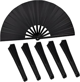 Neehows 6 Pack 13 Inch Black Folding Hand Fans - Loud Clap Sound for Dance, Performances, Events | Portable Fan Set for Li...