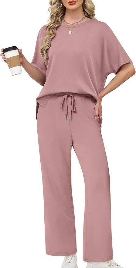 XIEERDUO Women's Side Slit Lounge Sets 2 Piece Travel Outfits Airport Tracksuit Oversized Wide Leg Loungewear S-3XL