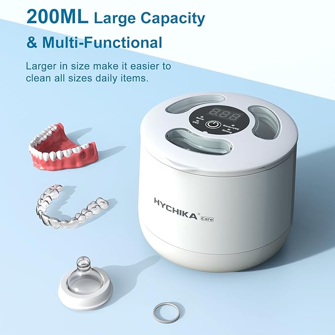 HYCHIKA 2026 Ultrasonic Retainer Cleaner Machine with UV,45kHz High Frequency,4 Upgraded Modes,UV Retainer Cleaner,200ML Dental Cleaning Pod,for Retainers,Night Guards,Braces etc.,Iceberg White
