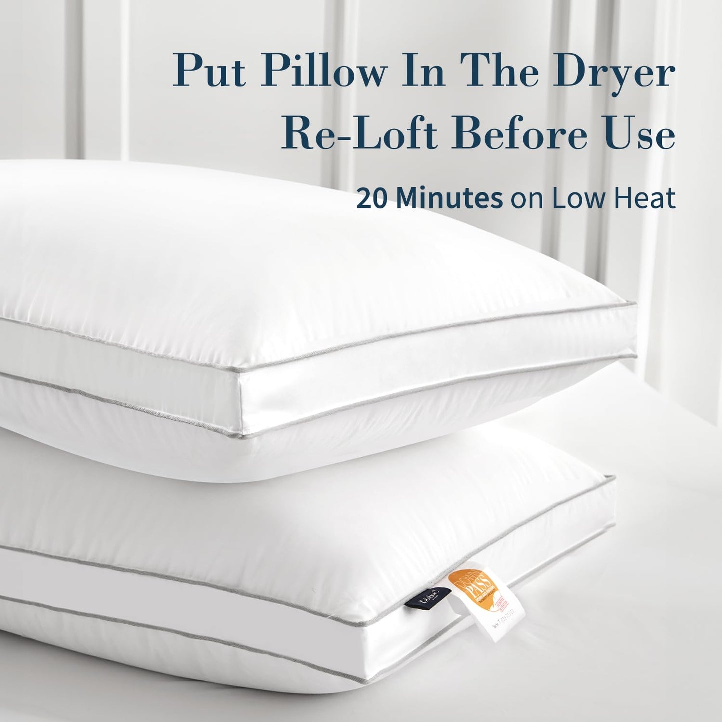 Globon Luxury Feather Down Pillow King Size,Medium Firm Gusseted Bed Pillows for Sleeping, Hotel Collection Fluffy Pillow, 18"X34", Pack of 1