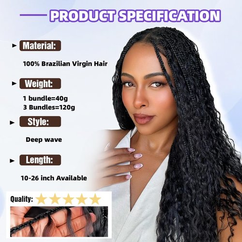 Deep Wave Human Braiding Hair for Boho Braids – 16 Inch 120g 3 Bundles/Pack 99J Burgundy, 100% Unprocessed 12A Brazilian Virgin Hair Bulk, No Weft, Wet & Wavy Curly Knotless Extensions