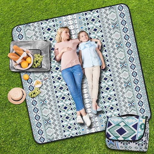 SAMSIER Outdoor Picnic Blankets Waterproof Foldable Sandproof 80"×80", Large Gingham Cute Picnic Mat Washable Portable for...