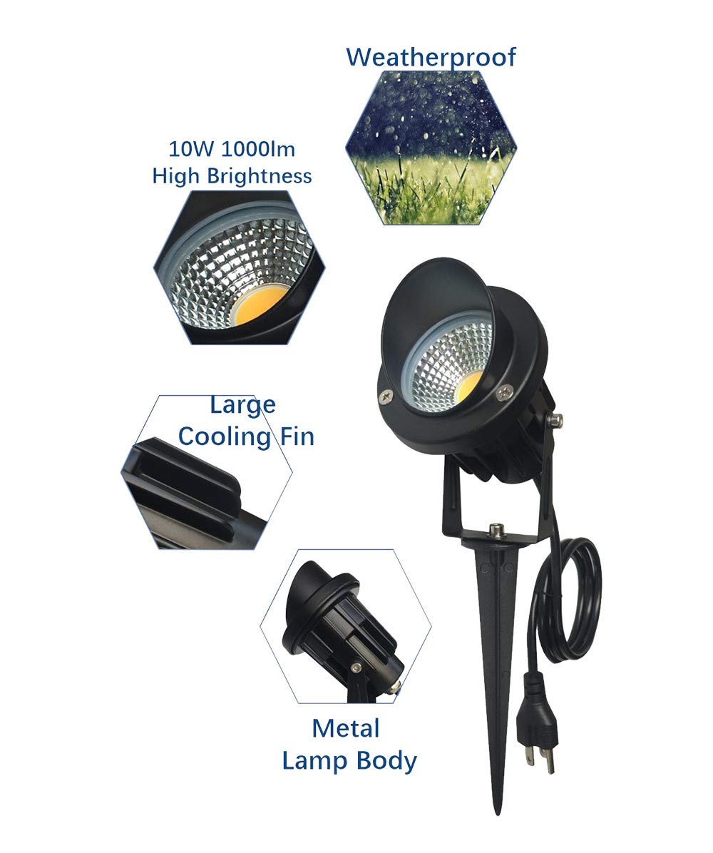 LED Outdoor Spotlight Flag Light 120V 10W Waterproof Spot Lights for Yard Flagpole House Tree Plug in Christmas Landscape Lighting (10W, Warmwhite)