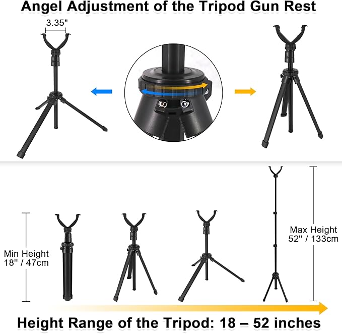 HUNTPAL Gun Rest Rifle Stand Tripod Shooting Stick for Range Table Bench Shooting Practice, Portable Adjustable Compact Aluminum Construction Gun Holder with 360° Swivel V Yoke Head