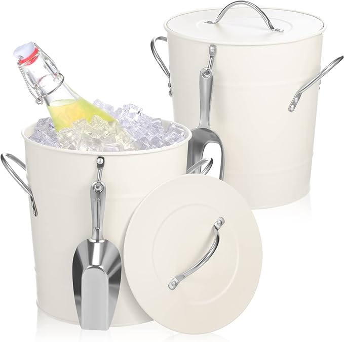 2 Pack Ice Buckets with Scoops 4QT Stainless Steel Ice Bucket Container for Party White Drink Champagne Insulated Server f...