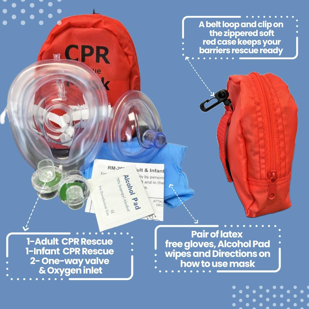 Adult/Child & Infant CPR Mask with 2 Valves & CPR Res-Cue Mask Key Chain, MCR Medical