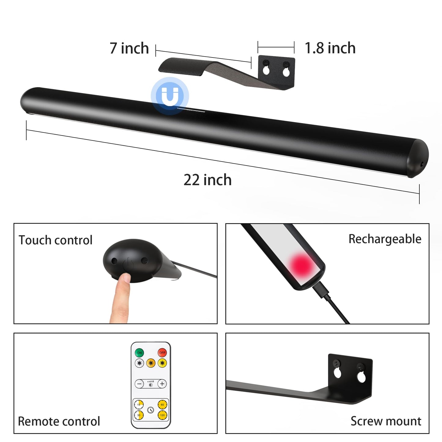 22'' Metal Art LED Display Light with 400LM, 3 Colors, Dimmable, Timer-OFF for Painting, Dartboard