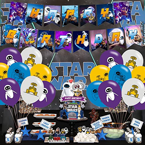 Walle Science Fiction Party Supplies with Happy Birthday Banner, Cupcake Cake Toppers, Balloons for Fans Birthday Party Ba...