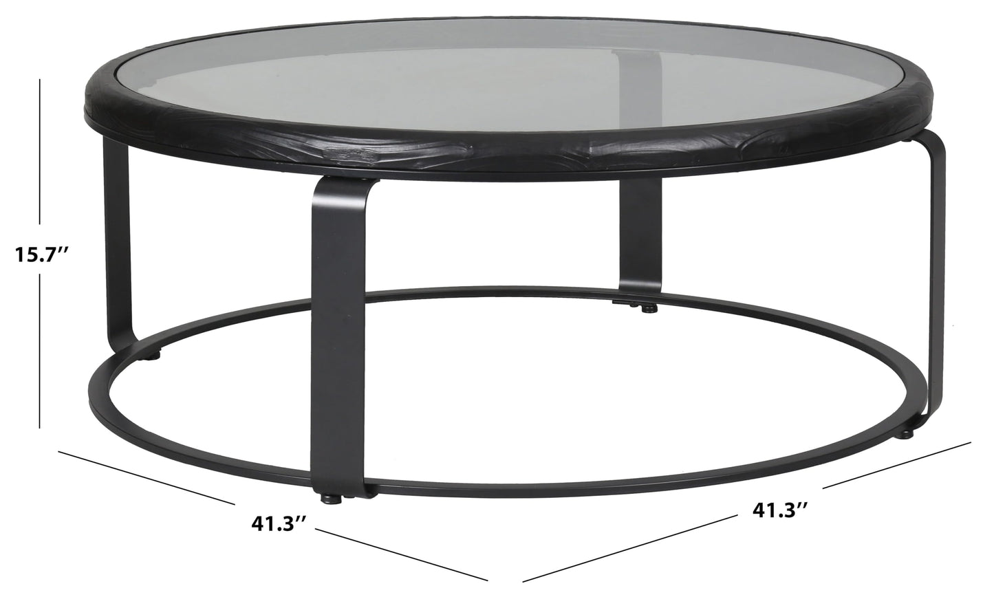 SAFAVIEH Couture Collection - Tyrese Black Metal Coffee Table, Round Clear Glass Top, Modern Minimalist Accent Table (SFV3005A)