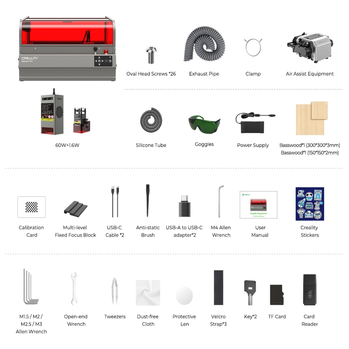 Creality Falcon2 Pro 60W Laser Engraver-Desktop Diode 240000mW Output with Integrated Enclosure, Camera&Air Assist for Batch Process, 700mm/s, Laser Cutter and Engraver Machine for Wood/Acrylic