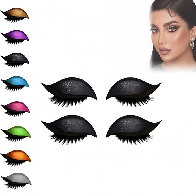Lazy Eye Shadow Eyelash Patch, 2-In-1 Self-Adhesive Natural Waterproof Eyelashes Stickers,Reusable Fast Eye Makeup with False Lashes,Shadow, No-Mascara Look for Party, Prom