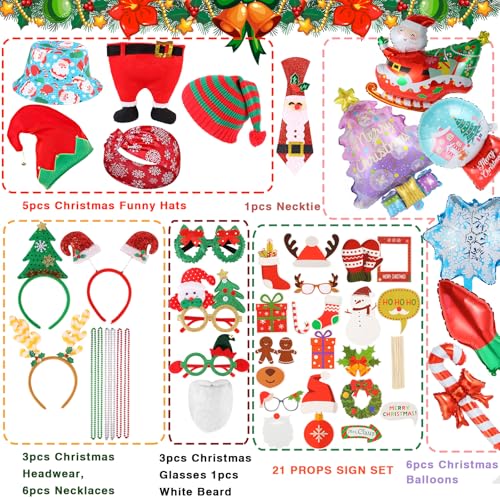NICOWARM Large Opulent Christmas Photo Booth Props, Xmas Party Supplies, PhotoBooth Props for Xmas, Funny Christmas Hats, ...