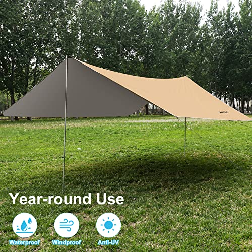 Hammock Rain Fly, 12x10FT Camping Tarp with Poles, Waterproof and Ultralight Survival Tent Tarp for Outdoors, Camping, Hik...