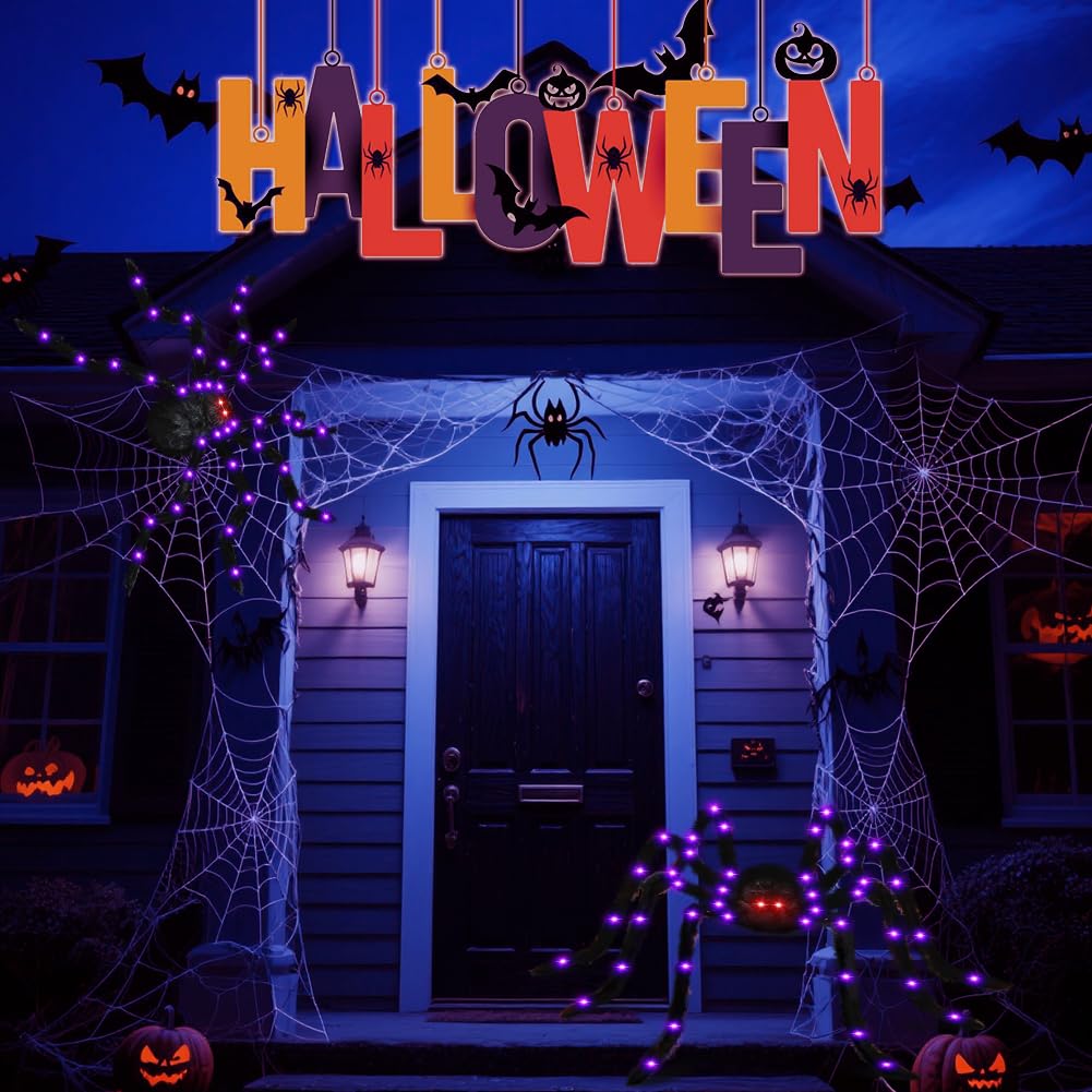 Halloween Decorations 4.9 FT Giant Spider 38LED Light up Black Hairy Scary Fake Spider with Red Lighted Eyes Battery Operated Party Haunted Yard House Indoor Outdoor Decor, Black