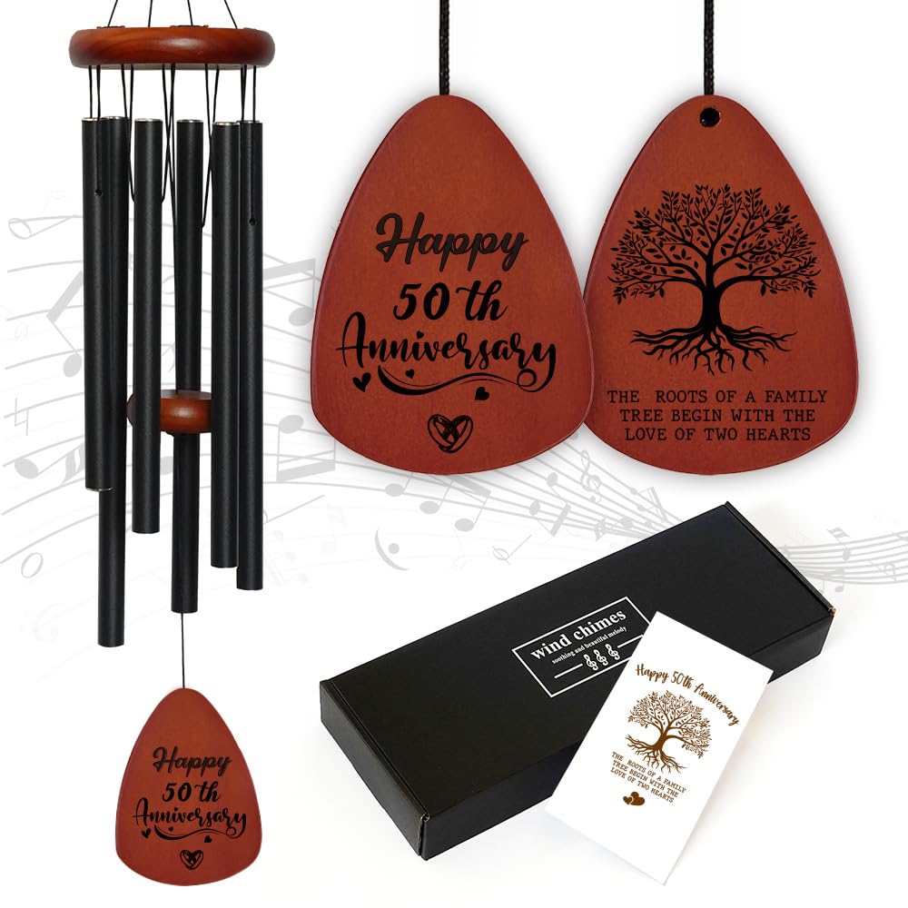 50th Wedding Anniversary Wind Chime Gifts for Women Grandma Grandparents, Happy Golden Anniversary Keepsake Decorations for Couples, Parents, Husband, Wife, Outdoor Garden Decoration Gifts