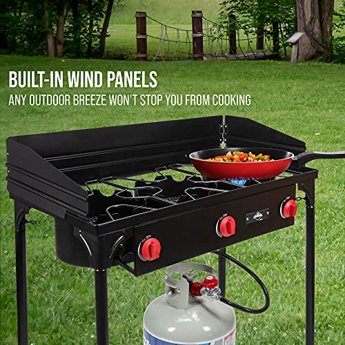 Hike Crew Cast Iron 3-Burner Outdoor Gas Stove | 225,000 BTU Portable Propane Cooktop w/Blue Flame Control, Removable Leg...