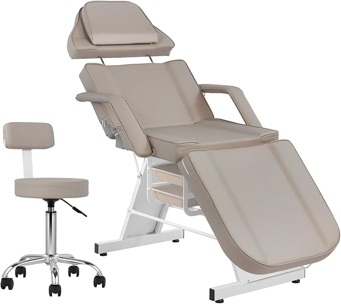 Tattoo Chair for Client Facial Chair Adjustable Multipurpose with Hydraulic Stool for Esthetician Beauty Spa Tattoo Eyelash Equipment Gray