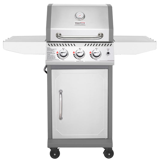 Royal Gourmet GG3001S 3 Burner Propane Gas Grill with Warming Rack, Stainless Steel Cabinet Style Gas Grill with 25,500 BTUs Output for Barbecue Grilling & Backyard Cooking, Silver