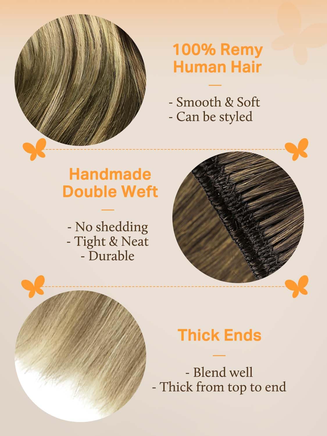 DOORES Weft Hair Extensions Human Hair, 20 Inch 100g Balayage Walnut Brown to Ash Brown and Bleach Blonde, Sew In Real Hair Weft